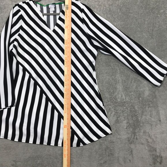 Chico’s Womens Striped Black White Lightweight‎ Long Asymmetrical Tunic Large/12 - Picture 3 of 6
